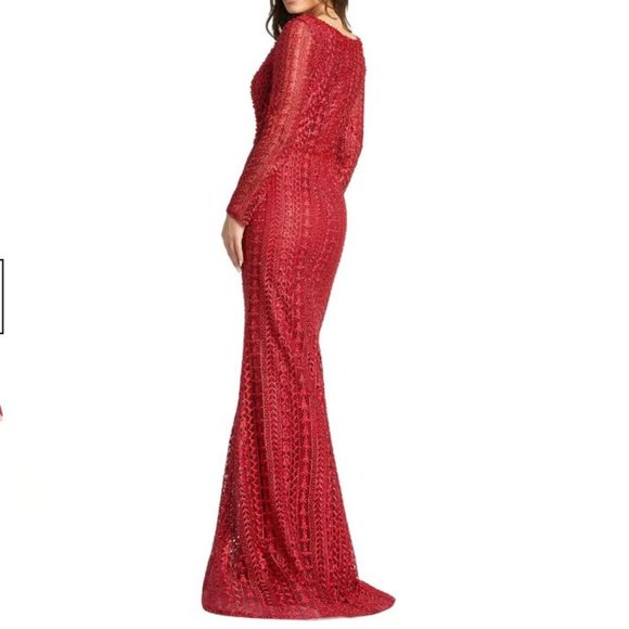 NWT Mac Duggal Embroidered Long Sleeve Red Trumpet Gown 20271 - Picture 2 of 11